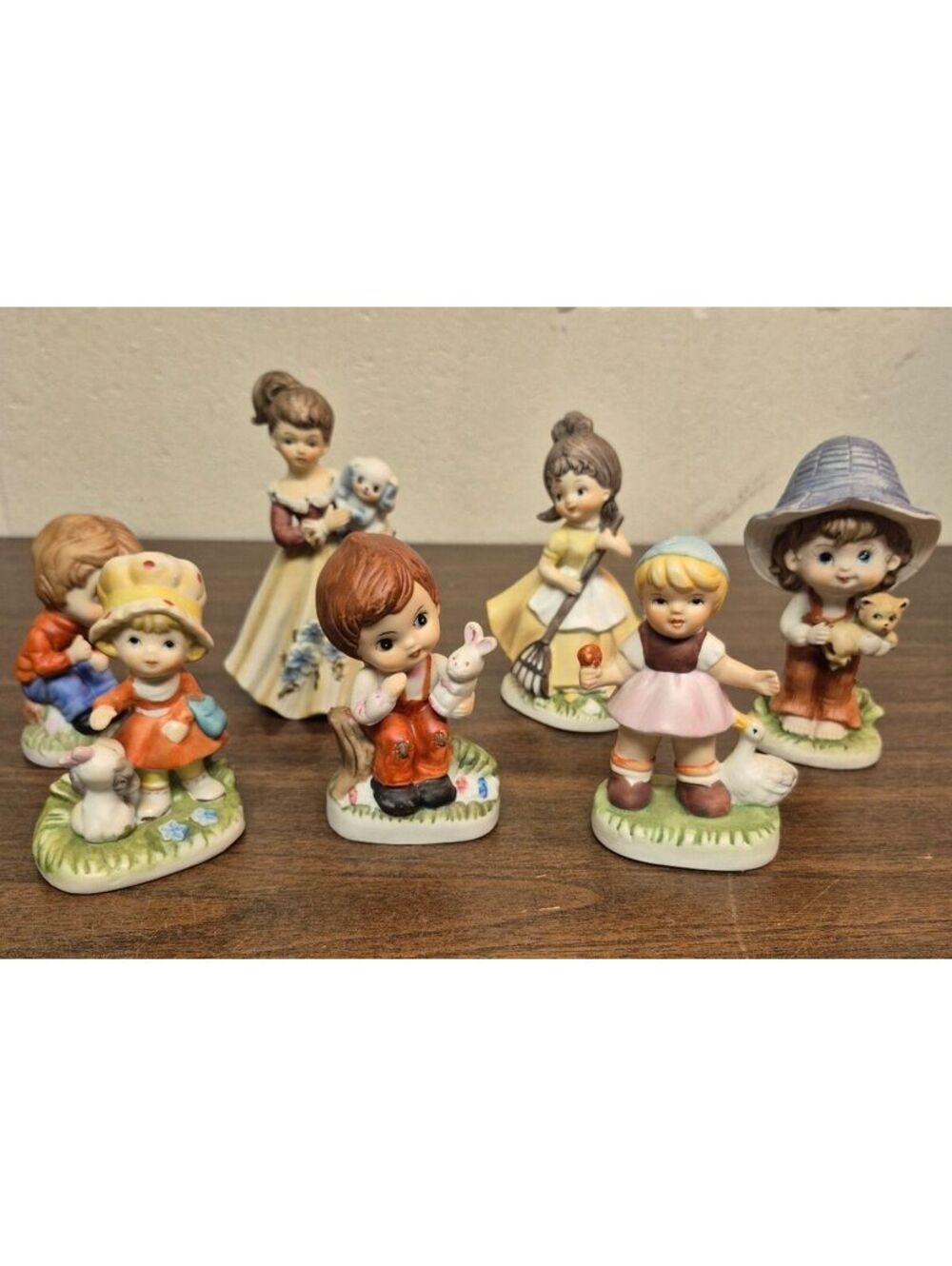 Vintage Porcelain Figurine Set of 7 Children with Animals and Garden Themes